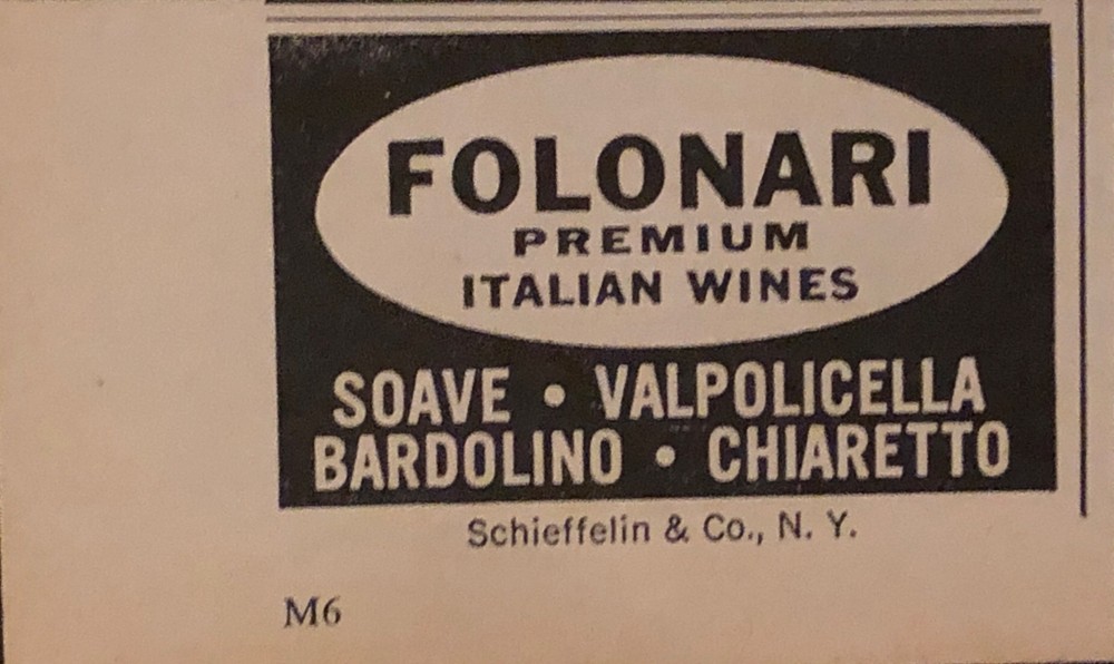 PRINT AD 1961 Folonari Premium Italian Wines Schieffelin & Co New York 2”x3” Ad