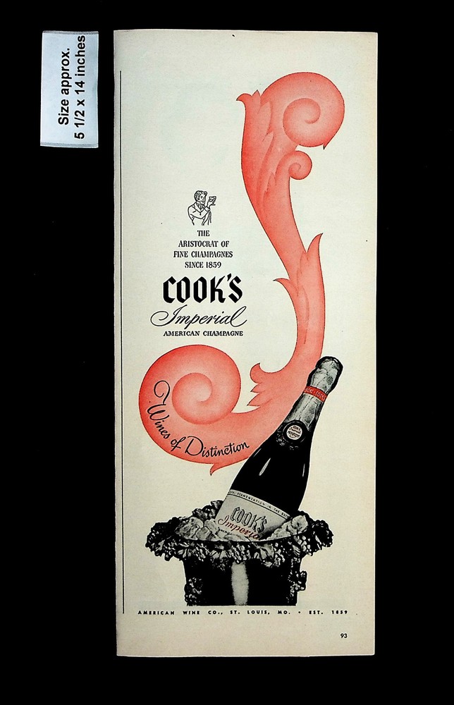 1945 Cook&rsquo;s Imperial American Champagne Aristocrat Wine Vintage Print Ad 34088