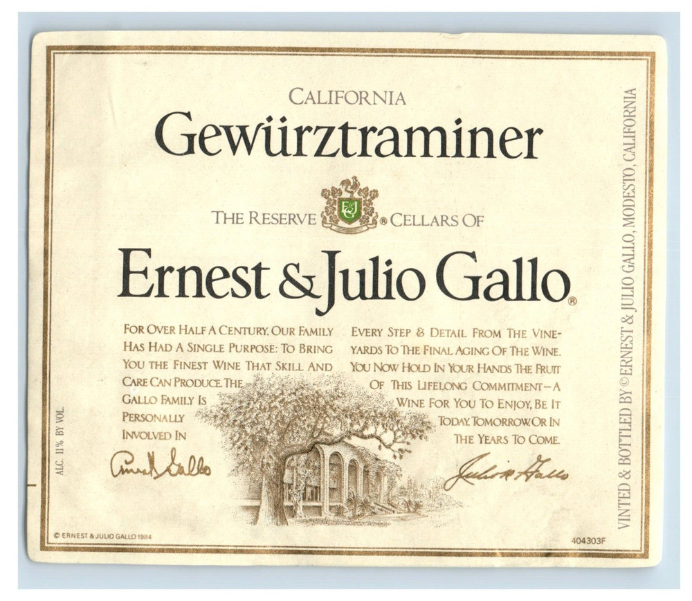1970&rsquo;s-80&rsquo;s Gewurztraminer Ernest & Julio Gallo Wine Label Original S51E