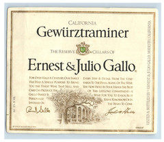 1970&rsquo;s-80&rsquo;s Gewurztraminer Ernest & Julio Gallo Wine Label Original S51E