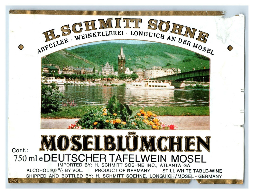 1970&rsquo;s-80&rsquo;s Schmitt Sohne Moselblumchen German Wine Label Original S12E