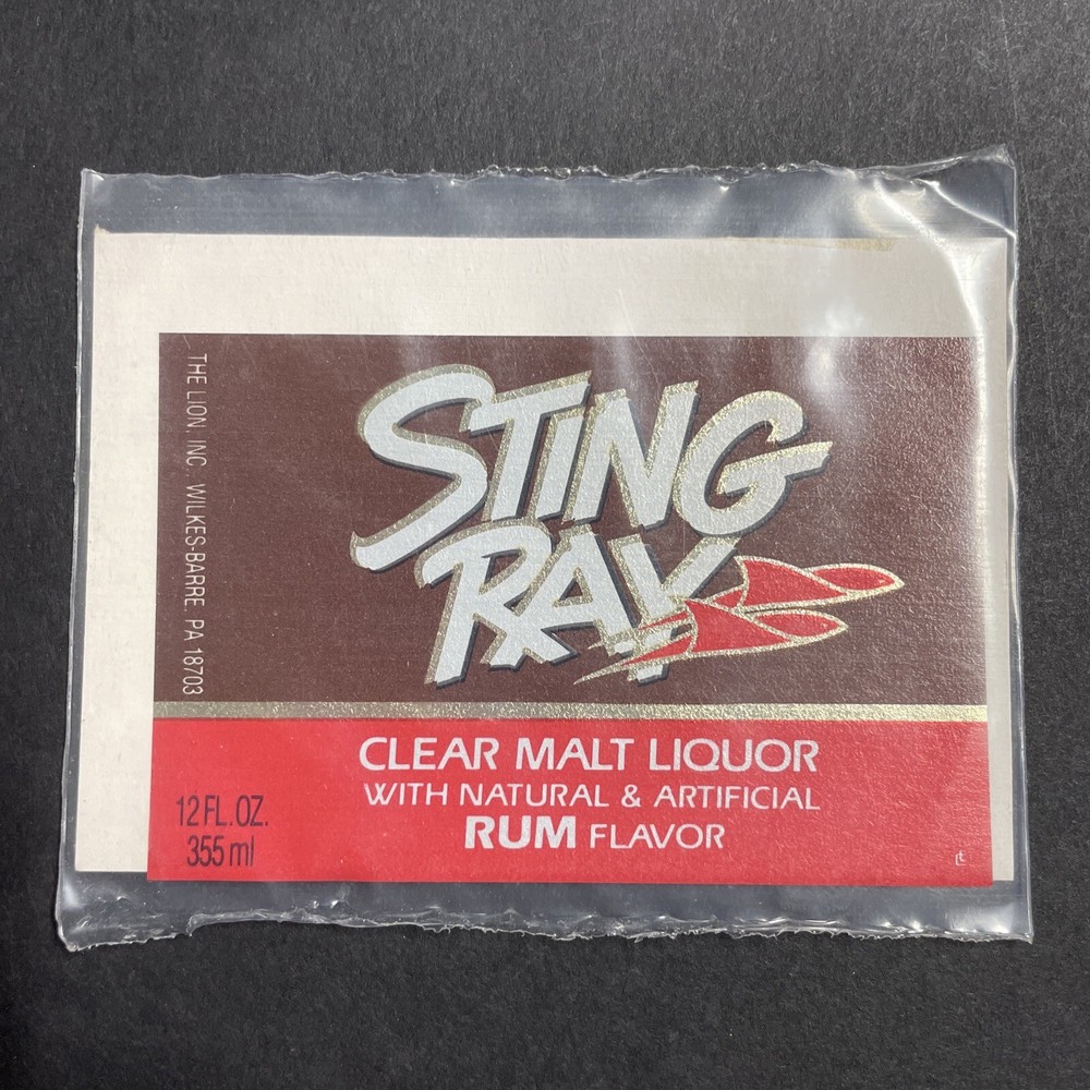 Vintage 1960s Sting Ray Clear Malt Liquor UNUSED Paper Label Wilkes-Barre Q1986