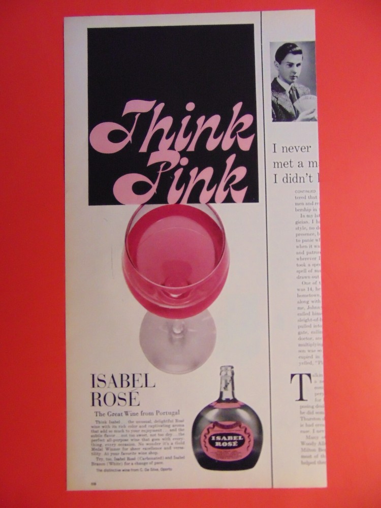 1971 ISABEL ROSE&rsquo; Great Wine from Portugal Think Pink! photo art print ad