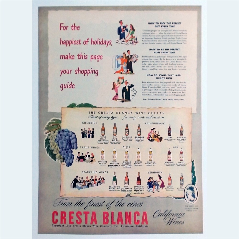 1946 LIFE Vintage Cresta Blanca California Wines & Coty Fragrances