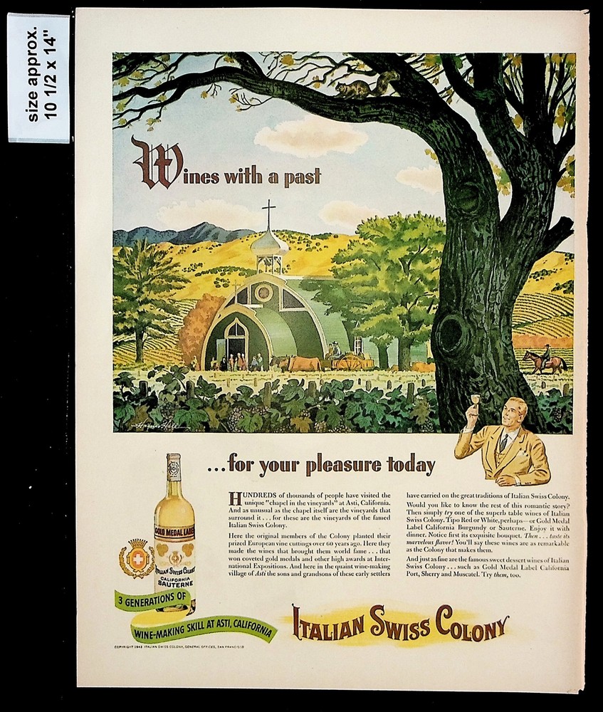 1943 Italian Swiss Colony California Wines Sauterne Tree Vintage Print Ad 38194