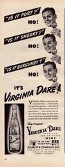 1945 Virginia Dare Wine Print Ad WWII USA Red White Garrett & Co