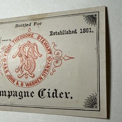 Antique Champagne Cider Label Theodore Stewart John Warren NY Vtg Est 1861