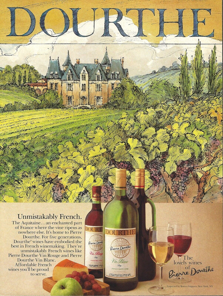 1983 Dourthe French Wine Aquitaine Illustration Art vtg Print AD Advertisement