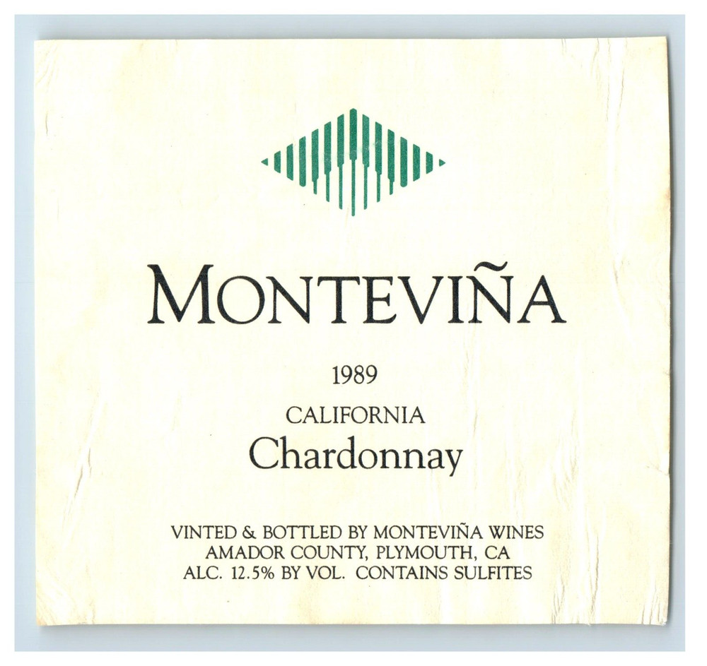 Vintage Montevina California Chardonnay Paper Wine Label Original S83E