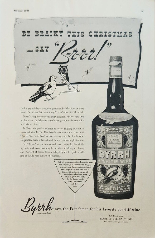 1938 Byrrh Wine French Vintage Ad Be brainy this christmas