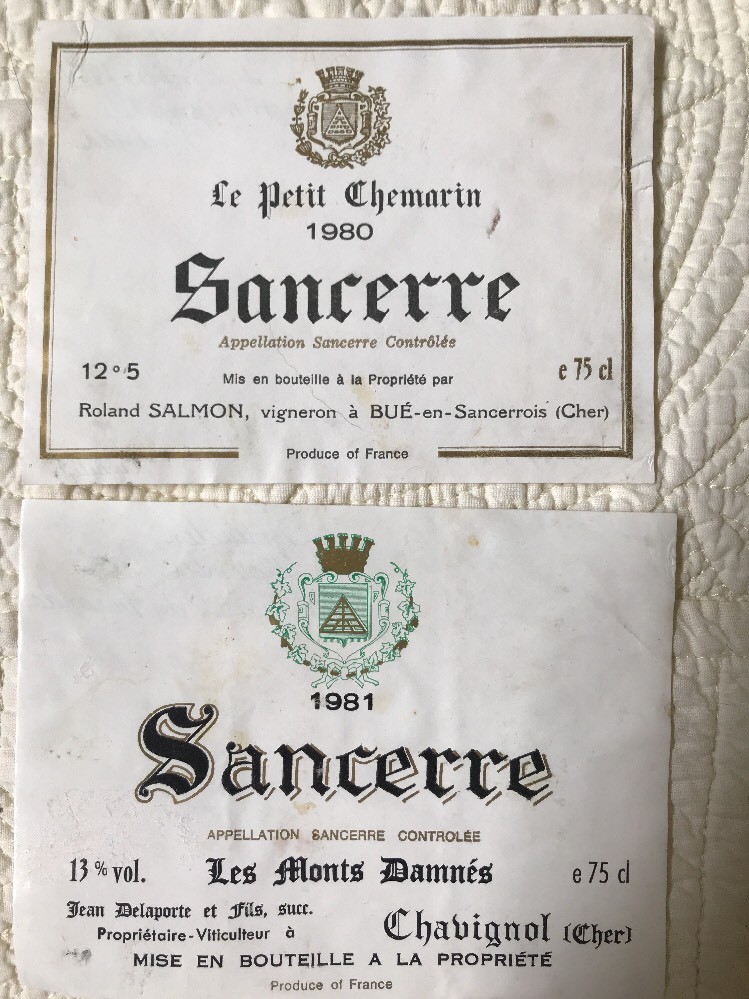 2 Sancerre Le Petit Chemarin 1980 & Les Monts Damnes 1981 Wine Labels France