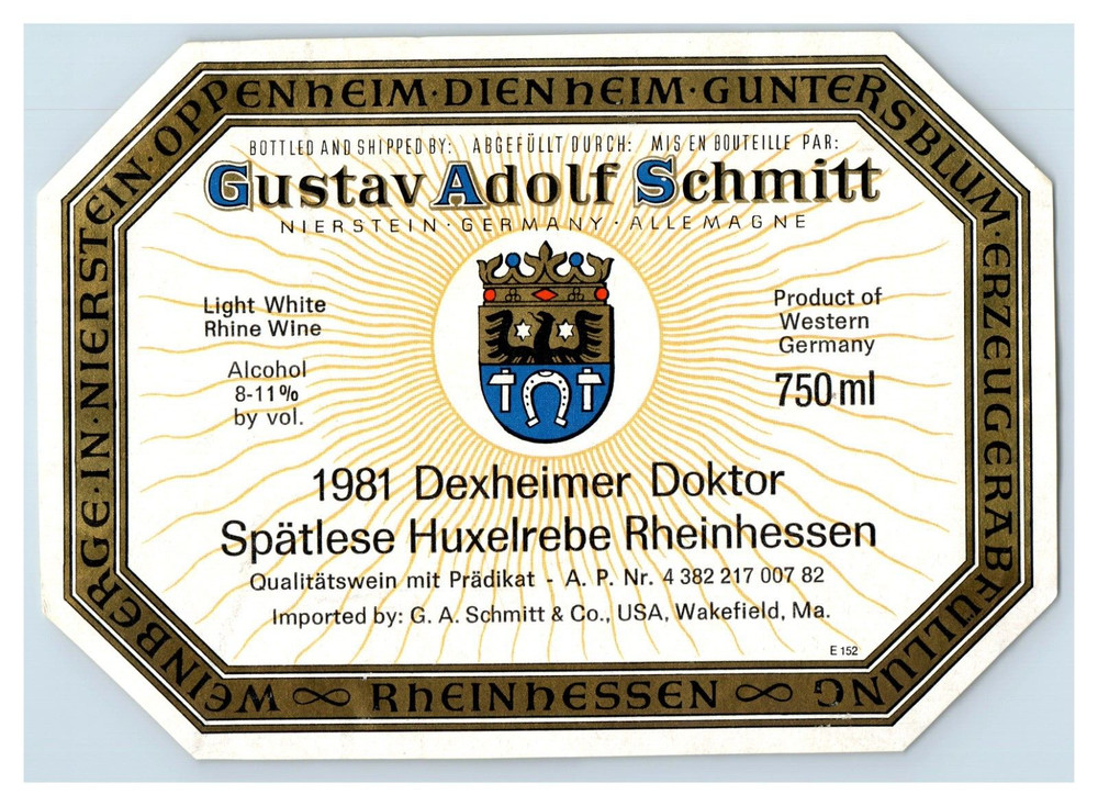 1970&rsquo;s-80&rsquo;s Gustav Adolf Schmitt German Wine Label Original S24E