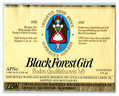 1970&rsquo;s-80&rsquo;s Black Forrest Girl Baden German Wine Label Original S24E