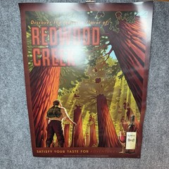 18 x 24 Redwood Creek WINE POSTER Art Advertising Giant Redwoods Hiker Majestic