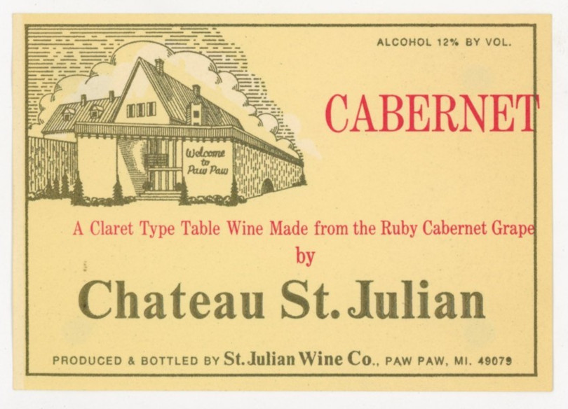 1960s-70s Paw Paw, MI Wine Label Cabernet Chateau St Julian Wine Co #2G