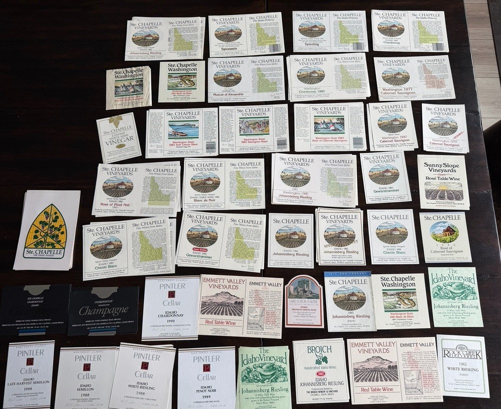 Lot Of 75+ IDAHO Wine Labels 1970s-1980s Ste. Chapelle Pintler Winery Vineyards