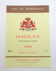 Vintage 1989 Vin de Bordeaux Wine Label Les Coteaux d&rsquo;Albret France