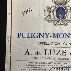 VINTAGE FRENCH WINE LABEL FRANCE PULIGNY-MONTRACHET 1967 decLUZE FILS Seggerman