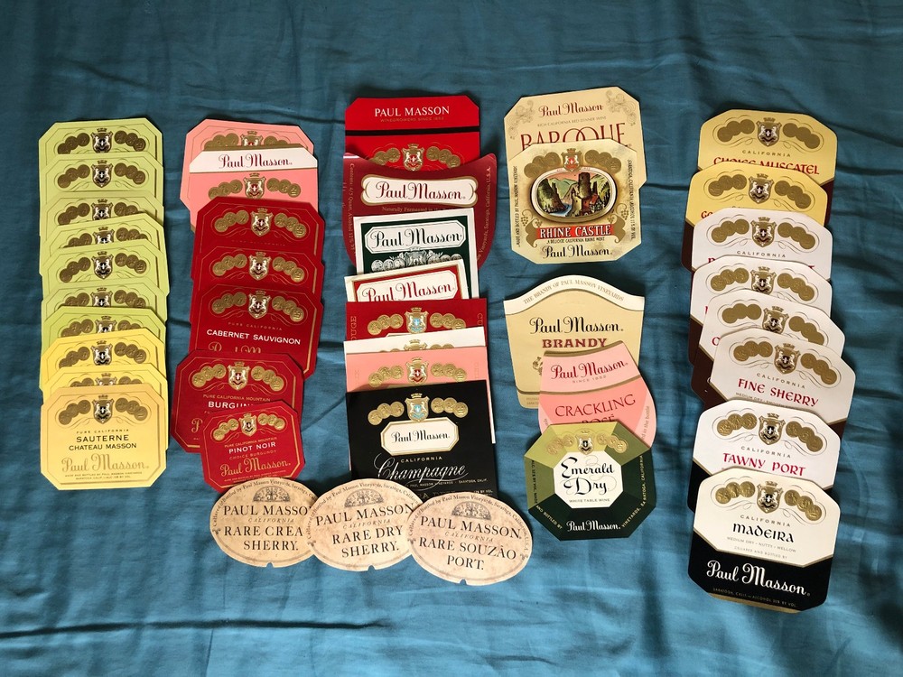 Lot of 41 Vintage Paul Masson Wine Labels. Winery in Saratoga, California.