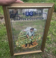 B & G BARTON & GUESTIER WOOD FRAMED BAR MIRROR FRENCH WINES « SPRING FLOWERING »