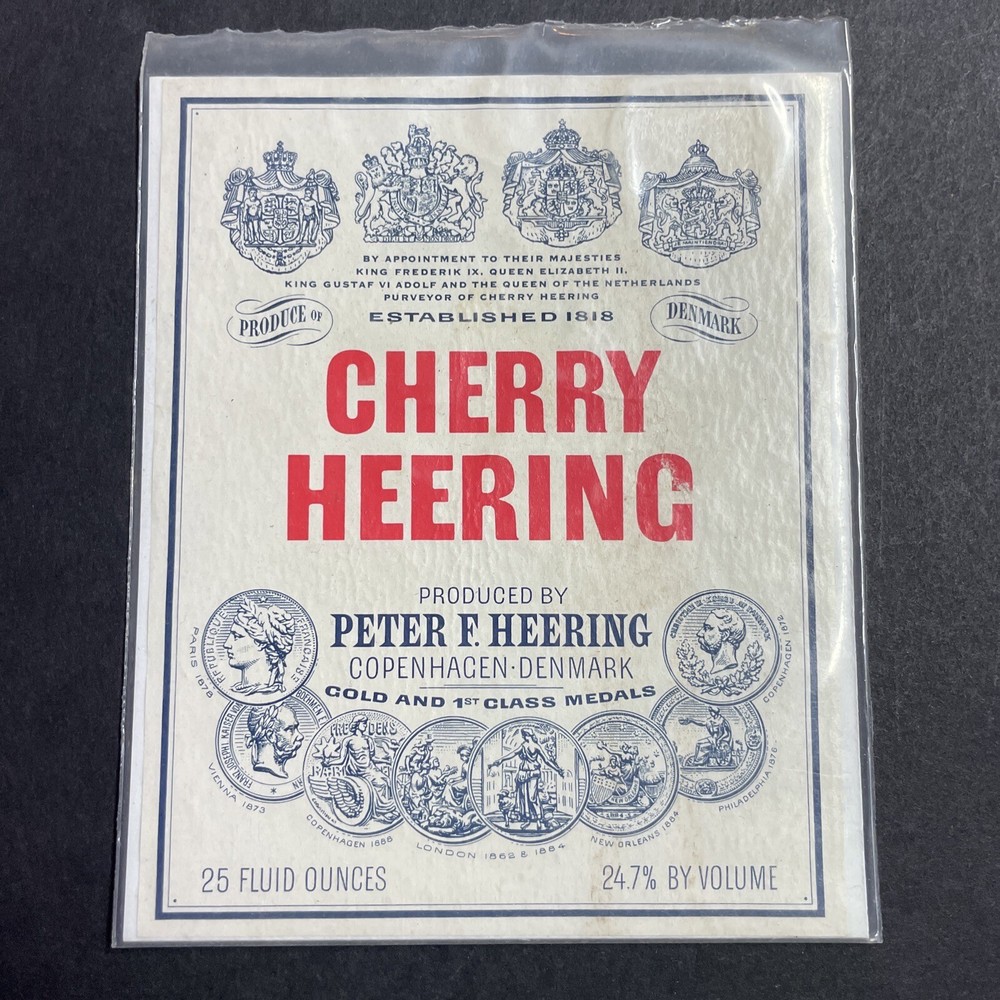 Vintage 1960s Cherry Heering UNUSED Paper Label Copenhagen Denmark Q1954