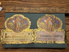 2 Ornate Antique Jim Beam Labels Imported James B Beam Moselle Wine NY NY