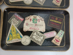 Vtg Liquor and Wine labels on a tray Gin Whiskey Scotch 8.5&Prime; x 5.25 Wales Japan