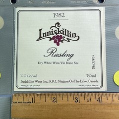 Vintage 1982 Inniskillin Winery Riesling Wine UNUSED Paper Label Niagara Q88