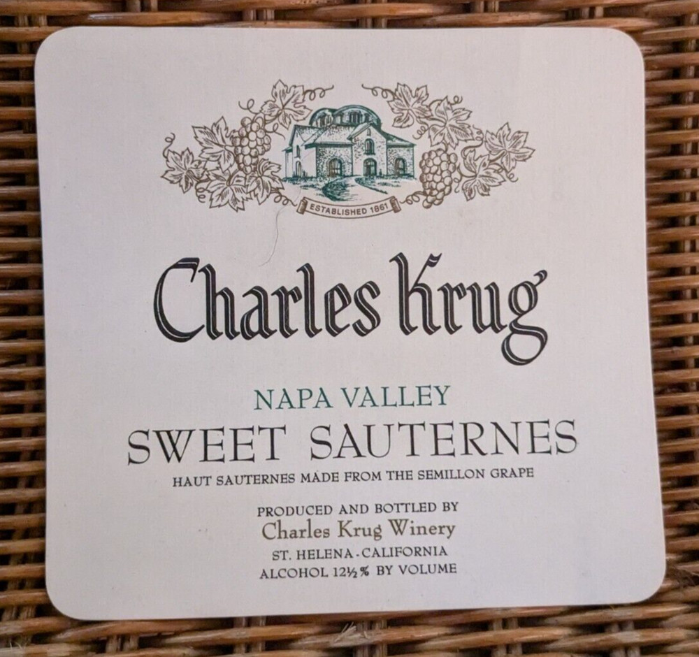 Unused 1950s CALIFORNIA Napa CHARLES KRUG SWEET SAUTERNES WINE Label