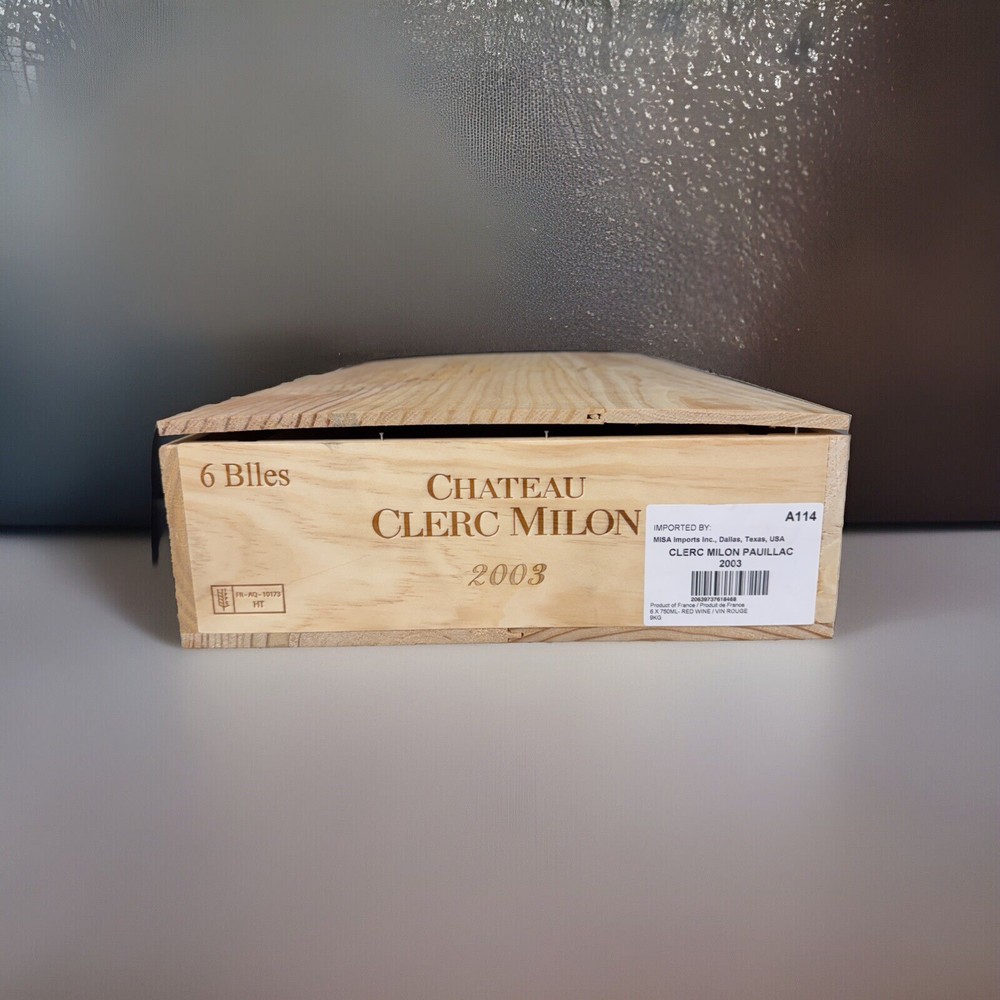 Wooden Wine Case 2003 Chateau Clerc Milon 6 Bottle Crate Empty Box Vintage Rare