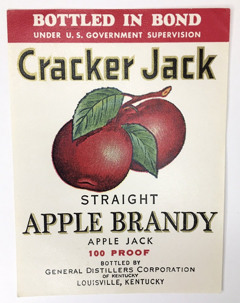 Liquor Label Cracker Jack Straight Apple Brandy Original 1930&rsquo;s Deadstock