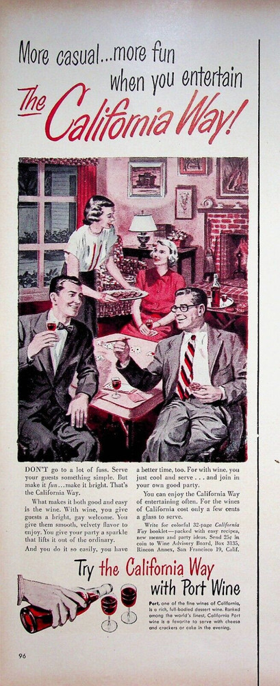 1950 California Way Port Wine Vintage 50s Print Ad Advisory Board San Francisco
