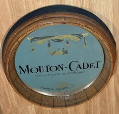 Vintage Mouton Cadet Mirrored Wine Beer Whiskey Barrel Bar Sign Mirror 16” 1982