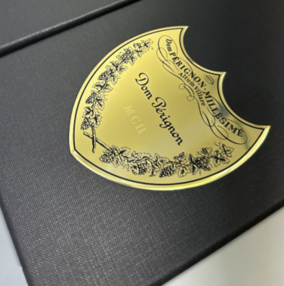 Dom Perignon Champagne Golden Metal Shield Label Box Plate – Engravable – Rare