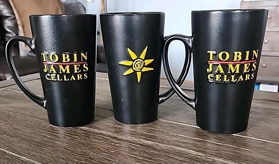 Set of 3 Tobin James Cellars Winery Paso Robles Ceramic Coffee Mug Cups Black
