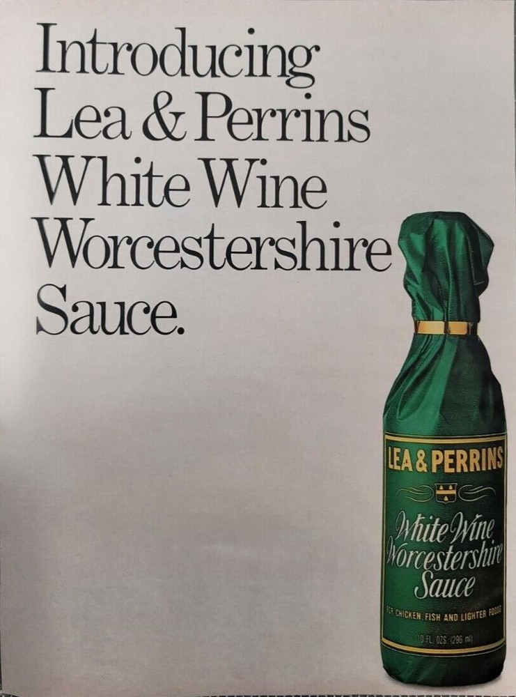 1987 Worcestershire Sauce Lea & Perrins White Wine Vintage Print Ad / Poster