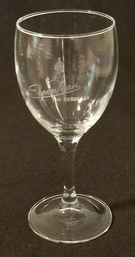Yvon Mau de Bordeaux – France – Wine Glass – White Artwork – 6-1/2&Prime; from 1980&rsquo;s