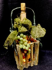 Wine Bottle Light / Nightlight / metal and wood basket Black Mountain Vineyard