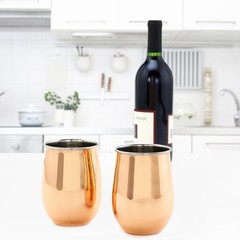 Old Dutch 2-Ply Stemless Wine Glasses (Set of 2), Solid Copper/Stainless Stee…
