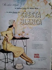 1951 Cresta Blanca CB wine Bottle woman ice cream table vintage ad