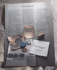 1979 print ad-Beringer Chardonnay-Hurry Up and Wait. Summer months.