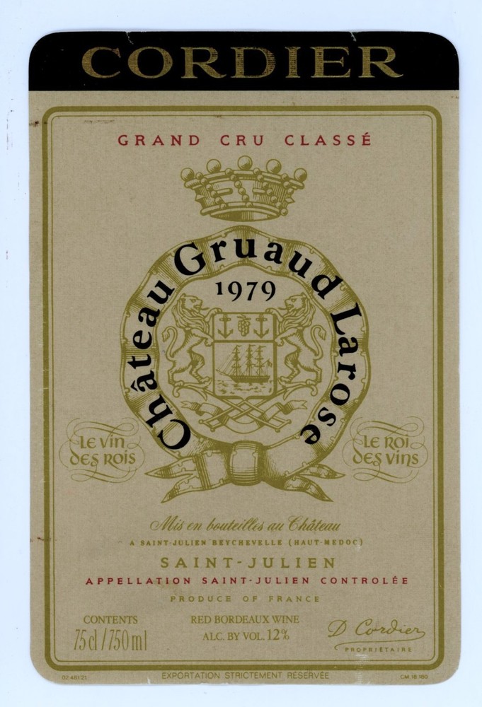 Chateau Gruaud Larose Wine Label 1979 France French