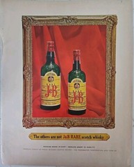 1965 J & B Rare scotch whiskey green Bottles in frame vintage Ad