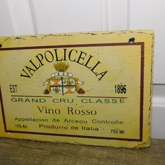Valpolicella Vino Rosso Red Wine 1896 Italy 12&Prime; x 8&Prime; Slate Sign Bar Advertising