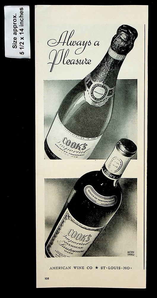 1943 Cook&rsquo;s Imperial American Wine Co. Champagne Pleasure Vintage Print Ad 38387