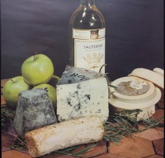 c.1960 French Wine Cheese Products Advertising Poster Roquefort Valencay Vintage