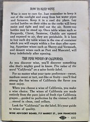 CALIFORNIA WINE SELECTOR BROCHURE – WINE ADVISORY BOARD OF SAN FRANCISCO 1950s