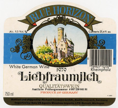 1979 Liebfraumilch Blue Horizon German Wine Bottle Label #DB
