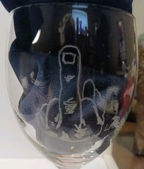 2 Rare-Popeye And Olive Oil Etched Wine Glasses With Pink Stems- Signed By Lamm
