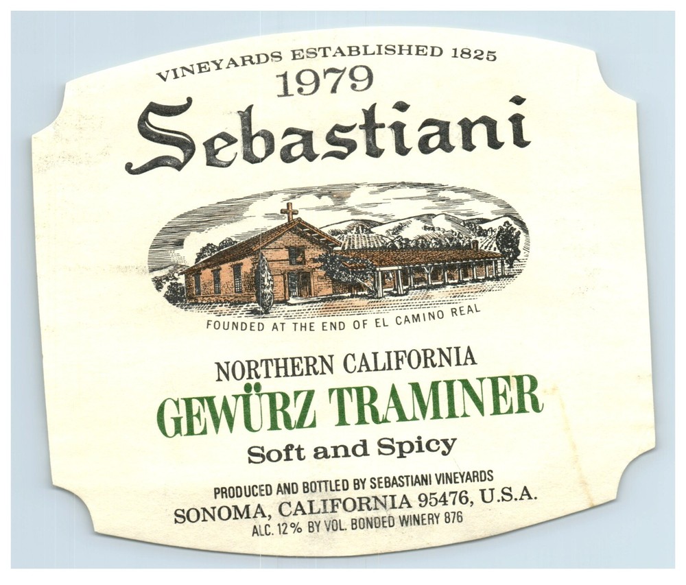 1970&rsquo;s-80&rsquo;s Sebastiani Gewurz Traminer Californian Wine Label Original S51E